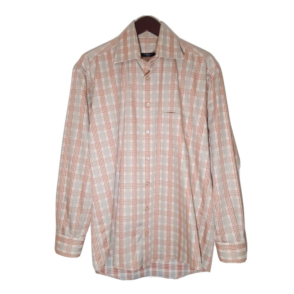 Burberry London Men's Medium Dress Shirt Button Check Long Oxford Collar Plaid